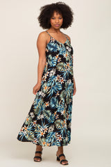 Black Floral Sleeveless Maxi Dress