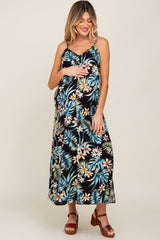 Black Floral Sleeveless Maternity Maxi Dress