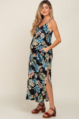 Black Floral Sleeveless Maternity Maxi Dress