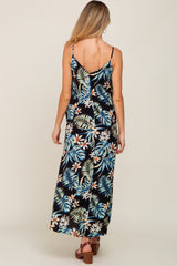 Black Floral Sleeveless Maternity Maxi Dress