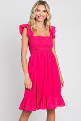 Fuchsia Textured Sleeveless Smocked Dress