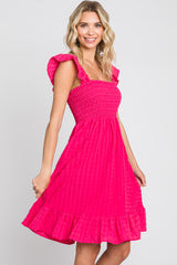 Fuchsia Textured Sleeveless Smocked Dress