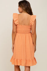 Peach Textured Sleeveless Smocked Maternity Dress