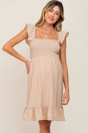 Taupe Textured Sleeveless Smocked Maternity Dress