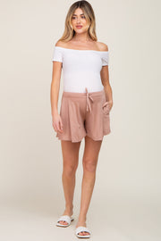 Taupe Drawstring Maternity Lounge Shorts