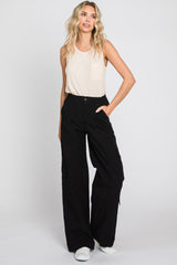 Black Cargo Elastic Waist Maternity Pants