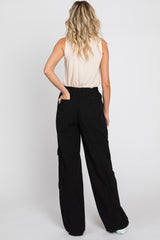 Black Cargo Elastic Waist Maternity Pants