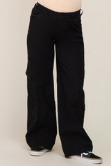 Black Cargo Elastic Waist Maternity Pants