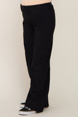 Black Cargo Elastic Waist Maternity Pants