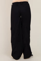 Black Cargo Elastic Waist Maternity Pants