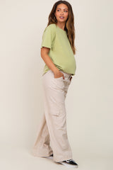 Cream Cargo Elastic Waist Maternity Pants