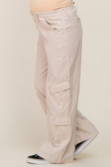 Cream Cargo Elastic Waist Maternity Pants