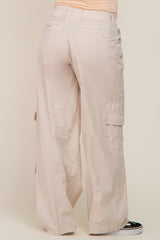 Cream Cargo Elastic Waist Maternity Pants