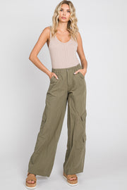 Olive Cargo Elastic Waist Pants