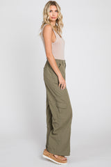 Olive Cargo Elastic Waist Pants