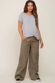 Olive Cargo Elastic Waist Maternity Pants