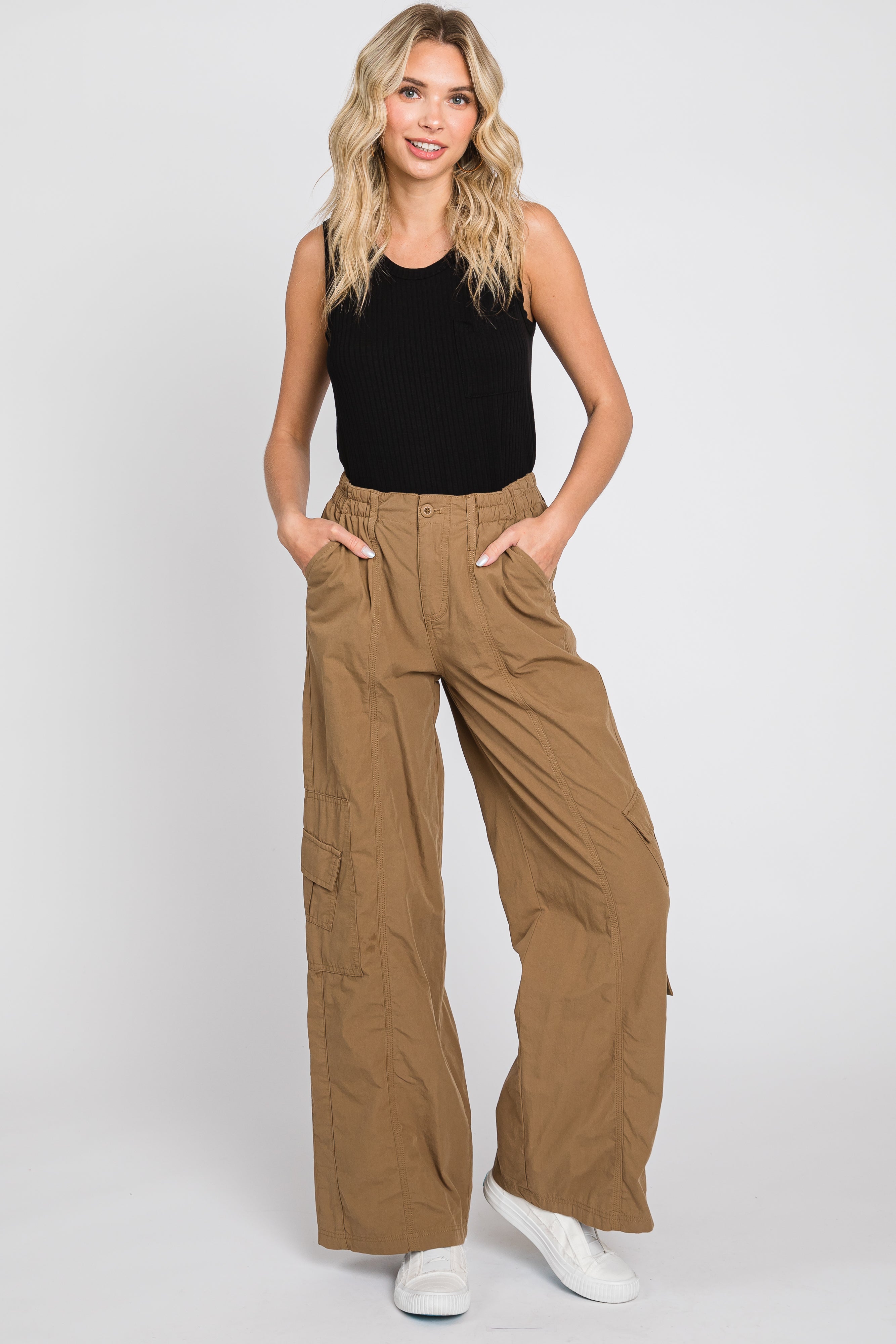 Taupe Fleece Cargo Maternity Sweatpants– PinkBlush