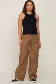 Taupe Cargo Elastic Waist Maternity Pants