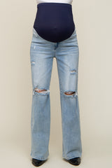 Light Blue Distressed Open Knee Wide Leg Maternity Jeans