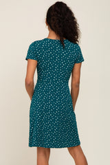 Teal Wrap Front V-Neck Short Sleeve Dress