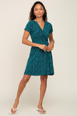 Teal Wrap Front V-Neck Short Sleeve Dress