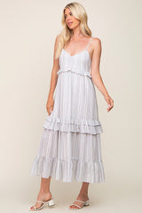 Ivory Striped Ruffle Tiered Midi Dress