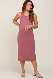 Mauve Sleeveless Back Cutout Maternity Midi Dress