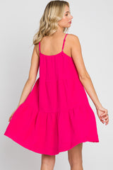 Fuchsia Front Button Tiered Dress