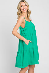 Green Front Button Tiered Dress