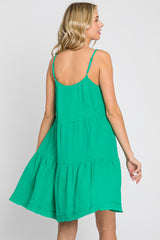 Green Front Button Tiered Dress