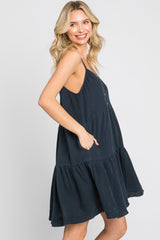 Navy Front Button Tiered Dress