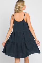 Navy Front Button Tiered Dress