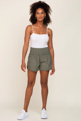 Olive Curved Hem Active Shorts