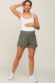 Olive Curved Hem Active Maternity Shorts