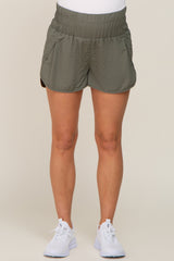 Olive Curved Hem Active Maternity Shorts