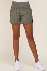 Olive Curved Hem Active Shorts