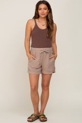 Beige Drawstring Cuffed Maternity Shorts