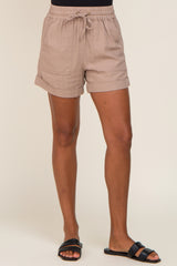 Beige Drawstring Cuffed Shorts