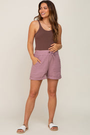 Mauve Drawstring Cuffed Maternity Shorts