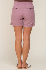 Mauve Drawstring Cuffed Maternity Shorts