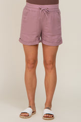 Mauve Drawstring Cuffed Maternity Shorts