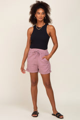 Mauve Drawstring Cuffed Maternity Shorts