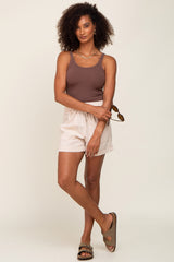 Beige Drawstring Cuffed Shorts