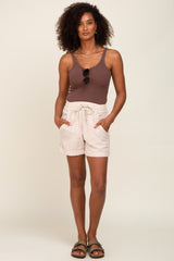 Beige Drawstring Cuffed Shorts