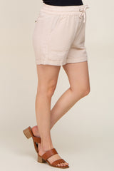 Beige Drawstring Cuffed Maternity Shorts