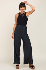 Forest Green Striped Textured Side Slit Pants