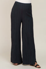 Forest Green Striped Textured Side Slit Maternity Pants