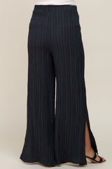 Forest Green Striped Textured Side Slit Maternity Pants