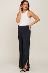 Forest Green Striped Textured Side Slit Maternity Pants