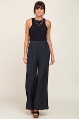 Forest Green Striped Textured Side Slit Maternity Pants